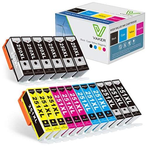 VAKER Compatible 250 251 XL Ink Cartridge Replacement for Canon PGI-250XL CLI-251XL Ink for Canon PIXMA MX922 IX6820 IP7220 MG6620 MG7120 Printer 18-Pack(6 PGBK 3 Black 3 Cyan 3 Magenta 3 Yellow)