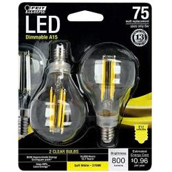 Feit Electric BPA1575C/827/FIL/2 75 Watt Equivalent 800 Lumen Dimmable A15 LED Filament Light Bulb E12 Base, 3.2''H x 1.85''D, 2700K (Soft White), 2 Piece
