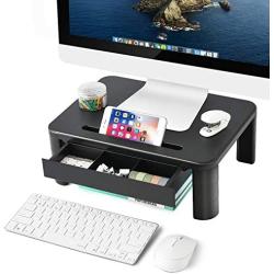 Marbrasse Monitor Stand Riser Laptop Stand for Desk - 3 Height Adjustable Monitor Riser with Drawer and Phone Holder, Desktop Stand for Home & Office Supplies