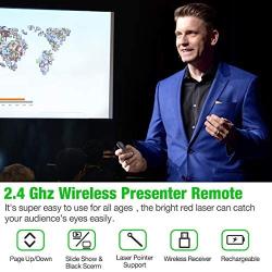 Wireless Presentation Remote, RF 2.4Ghz USB Rechargeable Powerpoint Presenter Clicker Remote Control Pointer for Mac/PC (Green)……