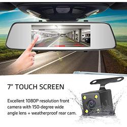 Pruveeo D700 7-Inch Touch Screen Backup Camera Dash Cam Front and Rear Dual Channel with Rear View Reversing Camera