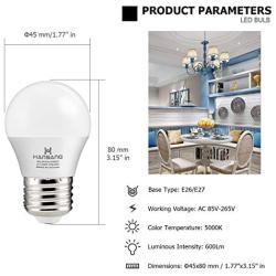 Hansang A15 LED Bulb Light 6 Watt (60w Equivalent),E26 Standard Base,5000K Daylight,600 Lumens,Frosted G45/A15 Bulb Shape,CRI>83,Ceiling Fan Light Bulb,Home Appliance Bulb,No Dimmable (6 Pack)
