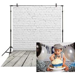Allenjoy 5x7ft Fabric White Brick Wall with Gray Wood Floor Photography Backdrop Cloths Newborn Baby Photoshoot Child Kids 1st Birthday Cake Smash Photo Background Photographer Props