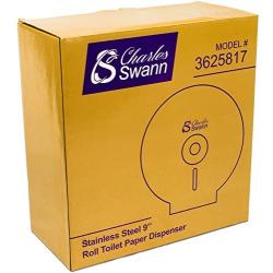 Charles Swann 9'' Commercial Stainless Steel Toilet Paper Dispenser with Forever Guarantee | Premium & Durable Jumbo Chrome Wall Mount Tissue Holder for Professional Bathroom | Hardware For Single Roll