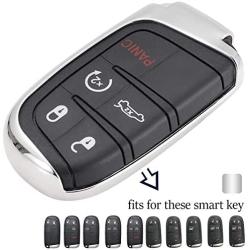 Lcyam TPU Car Key Fob Cover Glossy Flexible Case Fits for Dodge Ram Jeep Grand Cherokee Chrysler Smart Keyless Entry Remote Key 2 3 4 5 Button … (Silver)