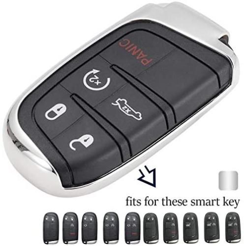 Lcyam TPU Car Key Fob Cover Glossy Flexible Case Fits for Dodge Ram Jeep Grand Cherokee Chrysler Smart Keyless Entry Remote Key 2 3 4 5 Button … (Silver)