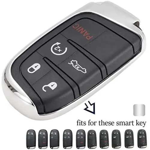 Lcyam TPU Car Key Fob Cover Glossy Flexible Case Fits for Dodge Ram Jeep Grand Cherokee Chrysler Smart Keyless Entry Remote Key 2 3 4 5 Button … (Silver) Lcyam TPU Car Key Fob Cover Glossy Flexible Case Fits for Dodge Ram Jeep Grand Cherokee Chrysler Smart Keyless Entry Remote Key 2 3 4 5 Button … (Silver)
