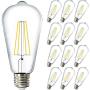 Sunco Lighting 12 Pack ST64 LED Bulb, Dimmable, Waterproof, 8.5W=60W, 2700K Soft White, Vintage Edison Filament Bulb, 800 LM, E26 Base, Restaurant or String Lights - UL