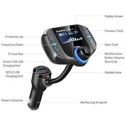 (Upgraded Version) Bluetooth FM Transmitter, Sumind Wireless Radio Adapter Hands-Free Car Kit with 1.7 Inch Display, QC3.0 and Smart 2.4A Dual USB Ports, AUX Input/Output, TF Card Mp3 Player