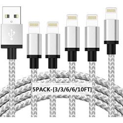 CredDeal Phone Charger, MFi Certified Lighting Cable 5 Pack [3/3/6/6/10FT] Fast Charging Data Sync Nylon Braided USB Cord Compatible iPhone 11/Pro/Xs Max/X/8/7/Plus/6S/6/SE/5S