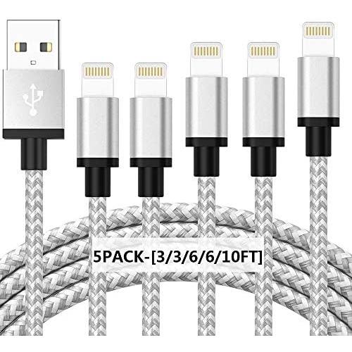 CredDeal Phone Charger, MFi Certified Lighting Cable 5 Pack [3/3/6/6/10FT] Fast Charging Data Sync Nylon Braided USB Cord Compatible iPhone 11/Pro/Xs Max/X/8/7/Plus/6S/6/SE/5S
