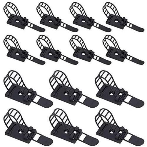Rustark 50Pcs 2 Sizes Adjustable Self-Adhesive Nylon Cable Straps Cable Ties Cord Clamp for Wire Management, Large and Small