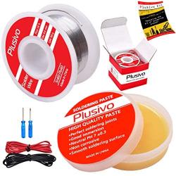 Solder Wire and Rosin Paste Flux Kit - 60-40 Tin Lead Rosin Core Solder Wire (0.6mm, 50g) and Rosin Paste Flux (50g) for PCB Electrical Soldering and DIY from Plusivo