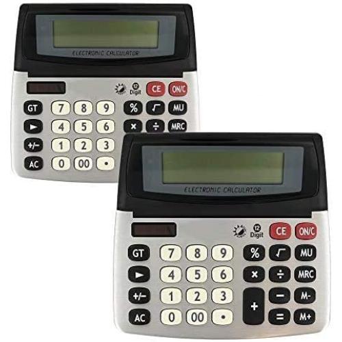 Emraw 12-Digit Dual Power Desktop Calculator with Adjustable Display Desk Calculators with Large LCD Display and Computer Keys Standard Function Scientific Handheld Office Calculator (Pack of 2)