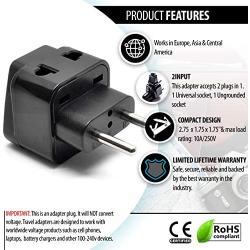 OREI Europe Power Plug Adapter Works in Russia, Turkey, Ethiopia, Korea, Monaco and More (Type C) - 4 Pack, Black