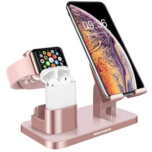 BENTOBEN 3-in-1 Charging Stand, Universal Charging Dock Station for Airpods 2/1 Apple Watch Series 6/5/4/3/2/1 iPhone 12 11 Pro SE 2020 XS Max XR X 8 7 6 Plus Android Smartphone iPad Tablet, Rose Gold