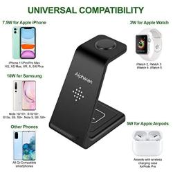 Wireless Charger,3 in 1 Wireless Charging Station,Qi Fast Charging Stand Dock for Apple Watch Series,AirPods,iPhone 12 Pro iPhone 11 Pro Max X XR XS 8 Plus with QC 3.0 Adapter by Alpharan (Black)