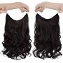 HOOJIH Halo Hair Extensions 2 Ways Adjustable Head Size One Piece Curly Wavy Hair Extension Synthetic Hairpieces for Women 20 Inch --Black brown