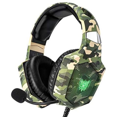 RUNMUS Gaming Headset for PS4, Xbox One, PC Headset w/Surround Sound, Noise Canceling Over Ear Headphones with Mic & LED Light, Compatible with PS5, PS4, Xbox One, Switch, PC, PS3, Mac, Laptop, Green