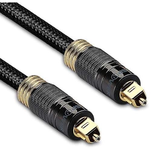 FosPower (3 Feet) 24K Gold Plated Toslink Digital Optical Audio Cable (S/PDIF) - [Zero RFI & EMI Interference] Metal Connectors & Ultra Durable Nylon Braided Jacket
