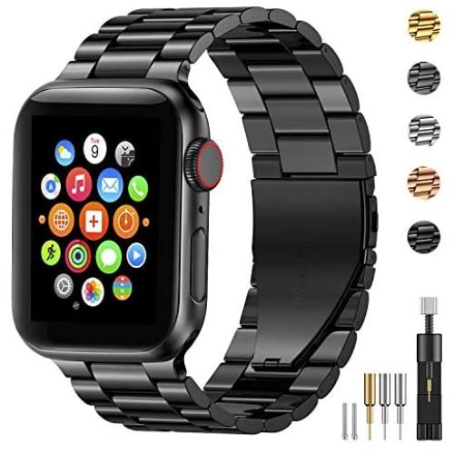 Fitlink Stainless Steel Metal Band for Apple Watch 38/40/42/44mm Replacement Link Bracelet Band Compatible with Apple Watch Series 6 Apple Watch Series 5 Apple Watch Series 1/2/3/4 (Black, 38/40mm)