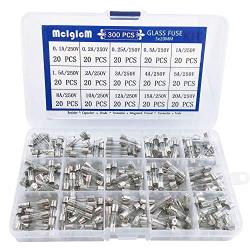 300 Pcs MCIGICM 5 x 20mm Fast-Blow Glass Fuse Assortment, 250V 0.1A/ 0.25A/ 0.2A/ 0.5A/ 1A/ 1.5A/ 2A/ 3A/ 4A/ 5A/ 8A/ 10A/ 12A/ 15A/ 20A Tube Fuses, 15 Values