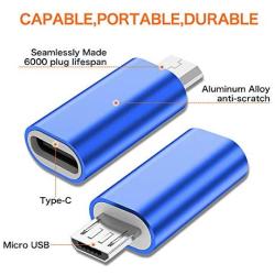 USB C to Micro USB Adapter, (4-Pack) Type C Female to Micro USB Male Convert Connector Support Charge & Data Sync Compatible with Samsung Galaxy S7/S7 Edge, Nexus 5/6 and Micro USB Devices (Blue)