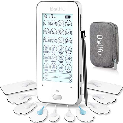 Belifu Dual Channel Tens Unit Electro Muscle Stimulator, Fully Isolated with Independent 24 Modes, Rechargeable Pulse Massager with Electrodes Pads for Neck Back Arms Chronic Pain Relief Body Building