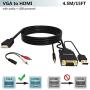 VGA to HDMI Adapter Cable 15FT/4.5M (Old PC to New TV/Monitor with HDMI),FOINNEX VGA to HDMI Converter Cable with Audio for Connecting Laptop with VGA(D-Sub,HD 15-pin) to NEW Monitor,HDTV.Male to Male