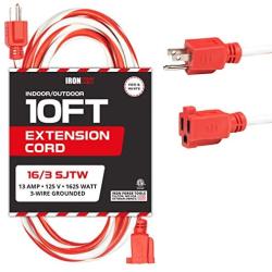 10 Ft Outdoor Candy Cane Extension Cord - 16/3 SJTW Durable Electrical Red & White Cable - Great for Powering Outdoor Christmas Decorations