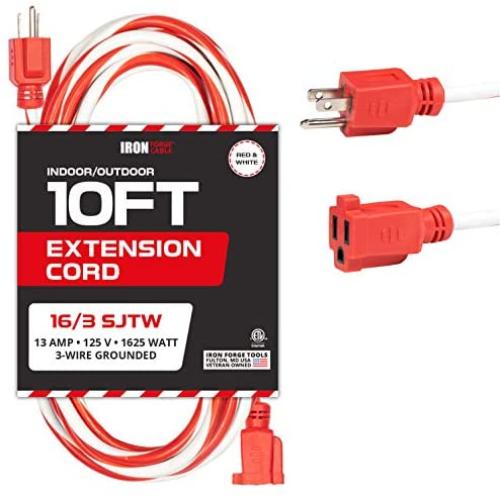 10 Ft Outdoor Candy Cane Extension Cord - 16/3 SJTW Durable Electrical Red & White Cable - Great for Powering Outdoor Christmas Decorations