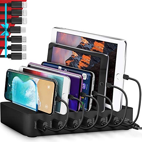 Poweroni USB Charging Station Dock - 6-Port - Fast Charge Docking Station for Multiple Devices - Multi Device Charger Organizer - Compatible with Apple iPad iPhone and Android Cell Phone and Tablet