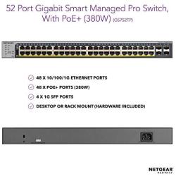 NETGEAR 52-Port PoE Gigabit Ethernet Smart Switch (GS752TP) - Managed with 48 x PoE+ @ 380W, 4 x 1G SFP, Desktop/Rackmount, and ProSAFE Lifetime Protection