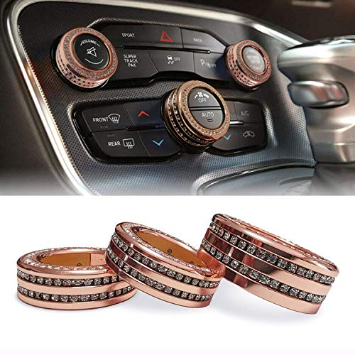 ToolEpic for Dodge Challenger Charger Accessories 2015-2021, for Ram 1500 2013-2018 - 2021 Luxury Rose Gold Alloy with Bling Crystal Rhinestone - Air Conditioning Volume Radio Button Knob Cover