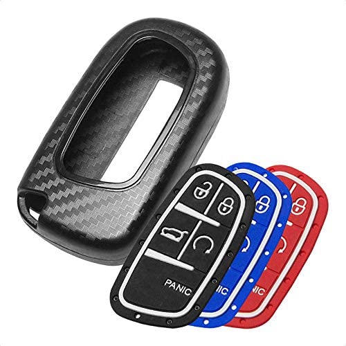 TANGSEN Smart Key Fob Personalized Case Protective Cover for DODGE RAM for JEEP CHEROKEE 3 4 5 Button Keyless Entry Remote 3D Carbon Fiber ABS Plastic Emboss Silicone Rubber