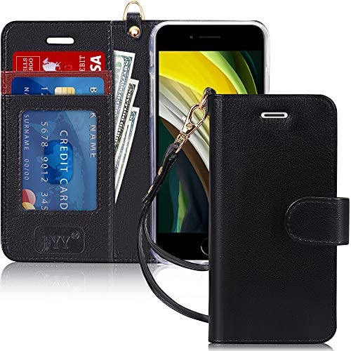 FYY Case for iPhone 7/8/SE 2020, Luxury PU Leather Wallet Phone Case with Card Holder Flip Cover for iPhone 7/iPhone 8/iPhone SE 2020 (2nd Gen) 4.7 inch - Dark Black