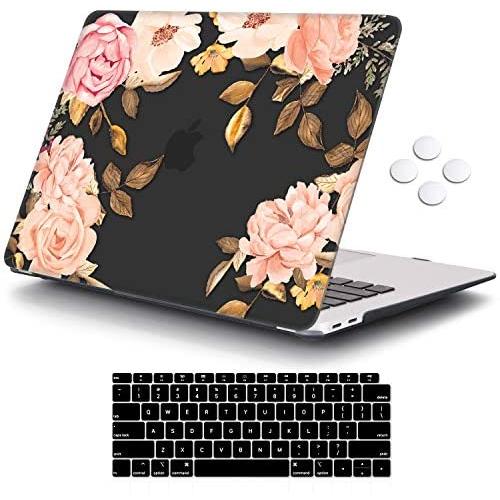 iCasso MacBook Air 13 Inch Case 2020 2019 2018 Release A2337M1/ A2179/A1932 with Retina Display Touch ID, Hard Plastic Shell Case and Keyboard Cover Compatible MacBook Air 13-Black Watercolor Rose