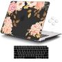 iCasso MacBook Air 13 Inch Case 2020 2019 2018 Release A2337M1/ A2179/A1932 with Retina Display Touch ID, Hard Plastic Shell Case and Keyboard Cover Compatible MacBook Air 13-Black Watercolor Rose