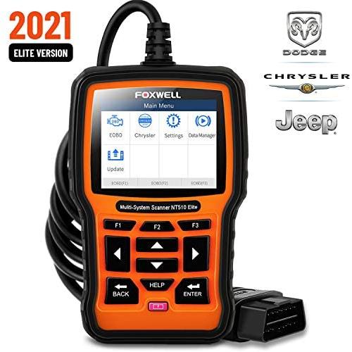 FOXWELL NT510 Elite Bidirectional Scan Tool for Chrysler Dodge Jeep, Full System HVAC 4WD Obd2 Scanner with ABS Auto Bleed Battery Registeration TPMS EPB DPF Service Light Maintenance Functions etc