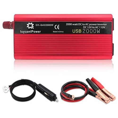 LVYUAN Power Inverter 1200W/2000W(Peak) DC to AC 12V to 110V Car Inverter DC 12V Inverter with 3.1A USB Car Adapter with Battery Clips