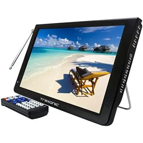 Trexonic Ultra Lightweight Rechargeable 12'' LED TV With HDMI, SD, MMC, USB, VGA, Headphone Jack, AV Inputs and Output And Built-in Digital Tuner
