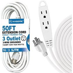 50-Feet 3 Outlet Extension Cord, Kasonic UL Listed, 16/3 SJTW 3-Wire Grounded, 13 Amp 125 V 1625 Watts, Multi-Outlet Indoor/Outdoor Use (50 Ft)