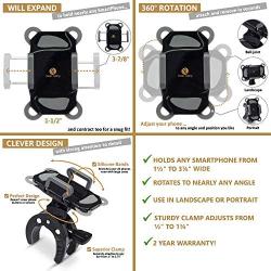 Stroller Cell Phone Holder Mount-Universal Clamp, Also for Bike, Boat, Golf and Grocery Cart, Fits Apple iPhone, Samsung Galaxy, Google Pixel, LG, HTC, Moto, All Smartphones