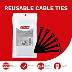 X Fasten Reusable Cable Management Ties - 6 Inches Hook and Loop Fastening Zip Cord Ties Straps (50-Pack), Adjustable Hook and Loop Fastener Cable Strap, Black