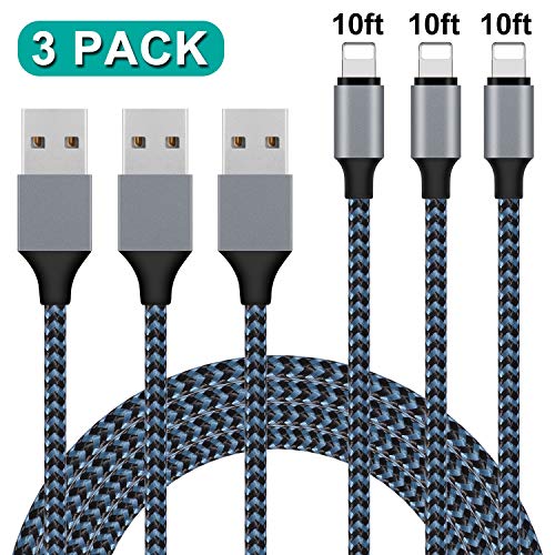 Atill iPhone Charger 3Pack 10FT iPhone Charger Cable Nylon Braided Charging Cord Compatible iPhone XR XS XSMax X 8 8 Plus 7 7 Plus 6 6s Plus SE 5 5s 5c iPad iPod (Blue) Atill iPhone Charger 3Pack 10FT iPhone Charger Cable Nylon Braided Charging Cord Compatible iPhone XR XS XSMax X 8 8 Plus 7 7 Plus 6 6s Plus SE 5 5s 5c iPad iPod (Blue)