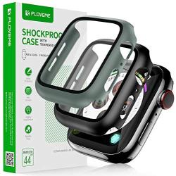 FLOVEME Protective Case with Glass for Apple Watch Series 6 5 4 SE 44mm Screen Protector 2 Pack Tempered Glass Hard PC Bumper Cover Compatible with Apple Watch Screen Protector 44mm - Case for iWatch