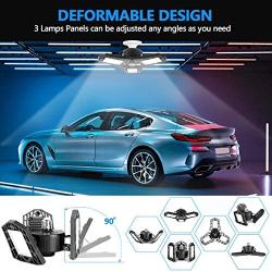 LED Garage Lights, 80W Deformable LED Garage Close to Ceiling Light 8000LM Shop Lights with 3 Adjustable Panels Support E26 / E27 Screw Socket for Garage Workshop Basement