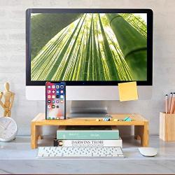 Amada 16 inch Computer Monitor Riser Stand - Bamboo Desk & Tabletop Organizer for Home and Office Monitor Mount Computer Laptop Cellphone Printer Stand-AMBMS03