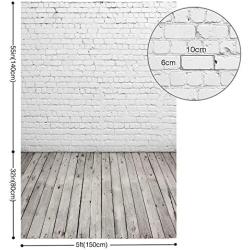 HUAYI 5X7ft White Brick Wall With Gray Wooden Floor Photography Vinyl Backdrop D-2504