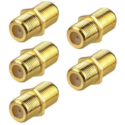 VCE 5-Pack Coaxial Cable Connector, F-Type Coax RG6 Cable Extension Adapter Gold Plated